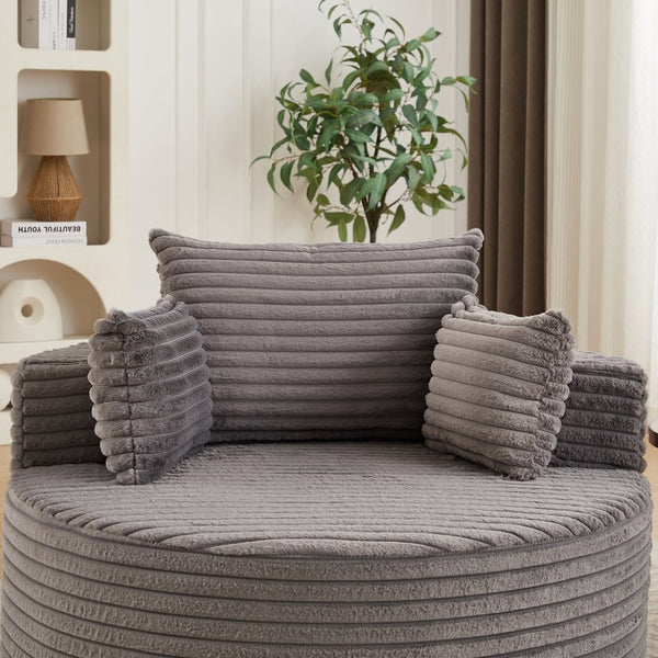 English Elm 50"l Corduroy Oversized Sleeper Chair with Neck Pillow Support for Lounge or Bedroom Grey W834P405864