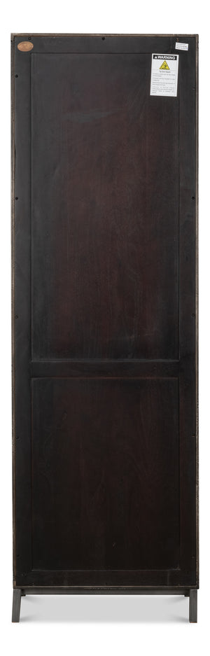 Sarreid A Gem Of A Handle Display Cabinet Left - Stylish Moleskin Grey Acacia Wood With Glass & Brass Accents Grey  40661l