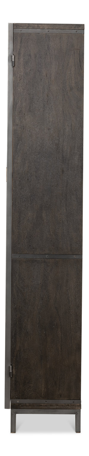 Sarreid A Gem Of A Handle Display Cabinet Left - Stylish Moleskin Grey Acacia Wood With Glass & Brass Accents Grey  40661l