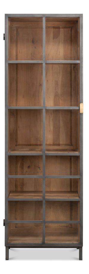 Sarreid A Gem Of A Handle Display Cabinet Left - Stylish Moleskin Grey Acacia Wood With Glass & Brass Accents Grey  40661l