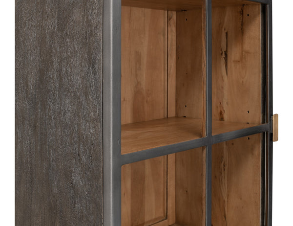 Sarreid A Gem Of A Handle Display Cabinet Left - Stylish Moleskin Grey Acacia Wood With Glass & Brass Accents Grey  40661l