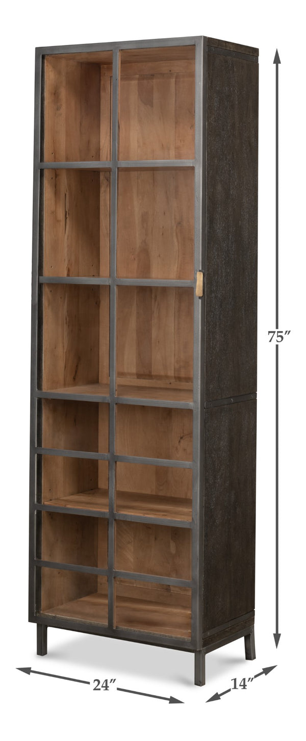 Sarreid A Gem Of A Handle Display Cabinet Left - Stylish Moleskin Grey Acacia Wood With Glass & Brass Accents Grey  40661l