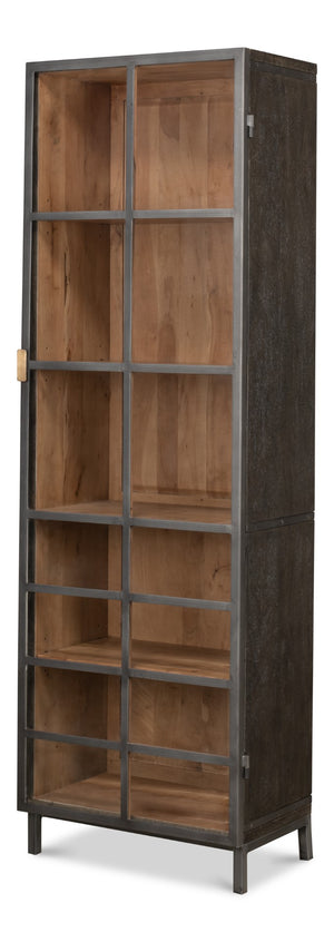 Sarreid A Gem Of A Handle Display Cabinet Right - Moleskin Grey, Acacia Wood & Steel, Sleek Glass Design Grey  40661r