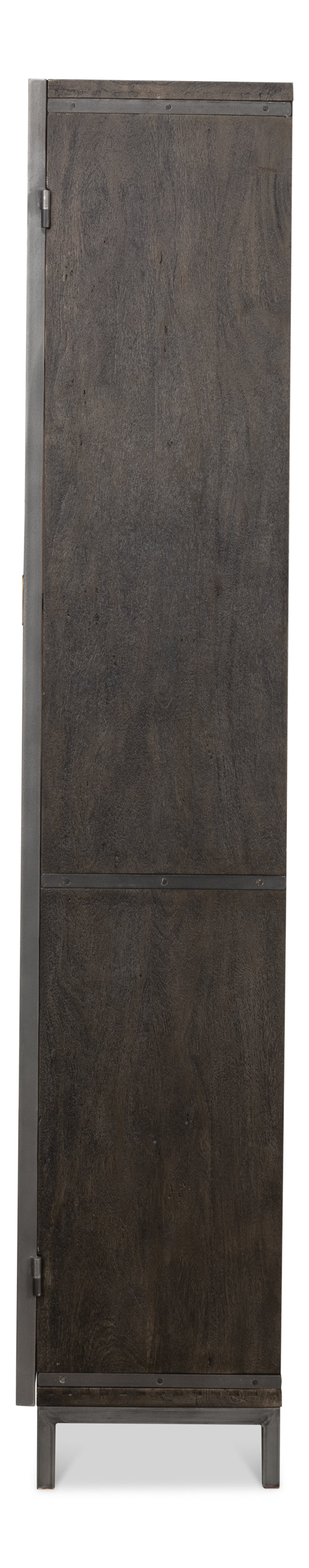 Sarreid A Gem Of A Handle Display Cabinet Right - Moleskin Grey, Acacia Wood & Steel, Sleek Glass Design Grey  40661r