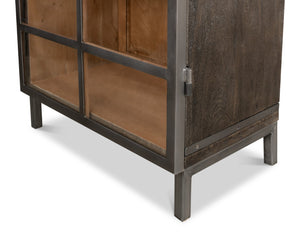 Sarreid A Gem Of A Handle Display Cabinet Right - Moleskin Grey, Acacia Wood & Steel, Sleek Glass Design Grey  40661r