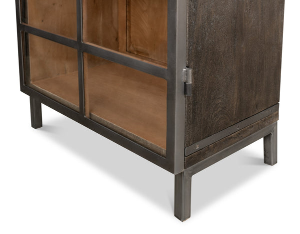 Sarreid A Gem Of A Handle Display Cabinet Right - Moleskin Grey, Acacia Wood & Steel, Sleek Glass Design Grey  40661r