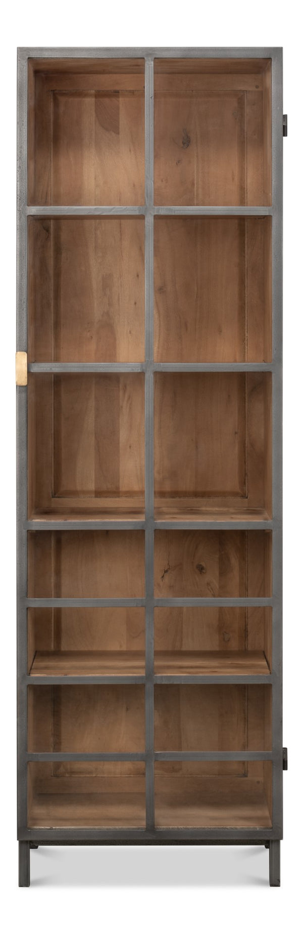 Sarreid A Gem Of A Handle Display Cabinet Right - Moleskin Grey, Acacia Wood & Steel, Sleek Glass Design Grey  40661r