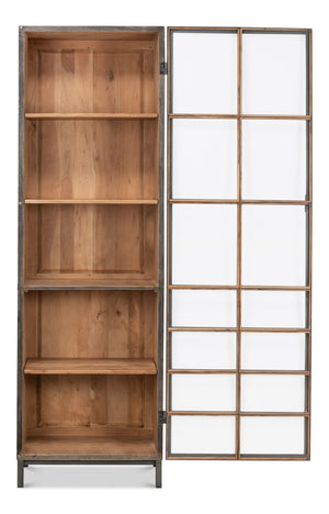 Sarreid A Gem Of A Handle Display Cabinet Right - Moleskin Grey, Acacia Wood & Steel, Sleek Glass Design Grey  40661r