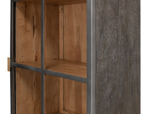 Sarreid A Gem Of A Handle Display Cabinet Right - Moleskin Grey, Acacia Wood & Steel, Sleek Glass Design Grey  40661r