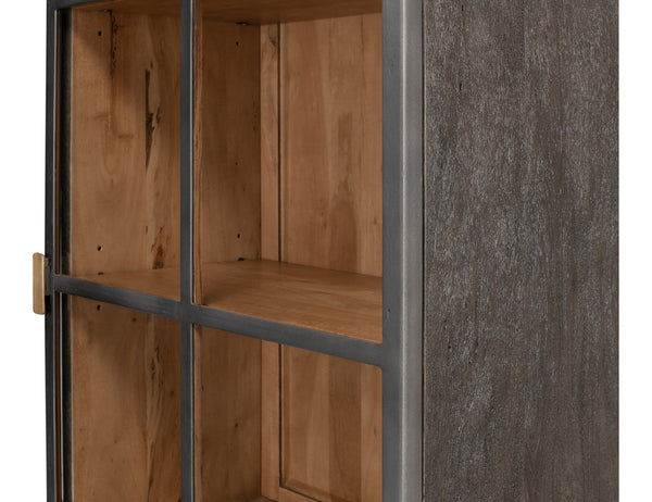 Sarreid A Gem Of A Handle Display Cabinet Right - Moleskin Grey, Acacia Wood & Steel, Sleek Glass Design Grey  40661r
