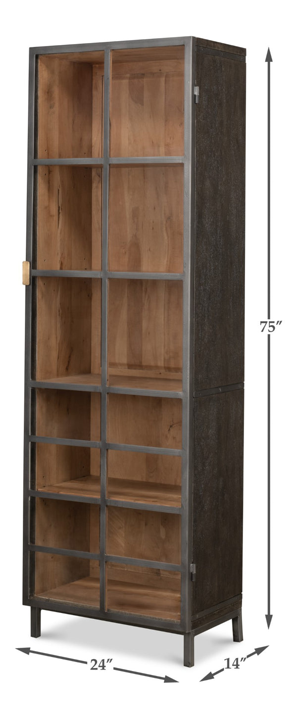 Sarreid A Gem Of A Handle Display Cabinet Right - Moleskin Grey, Acacia Wood & Steel, Sleek Glass Design Grey  40661r