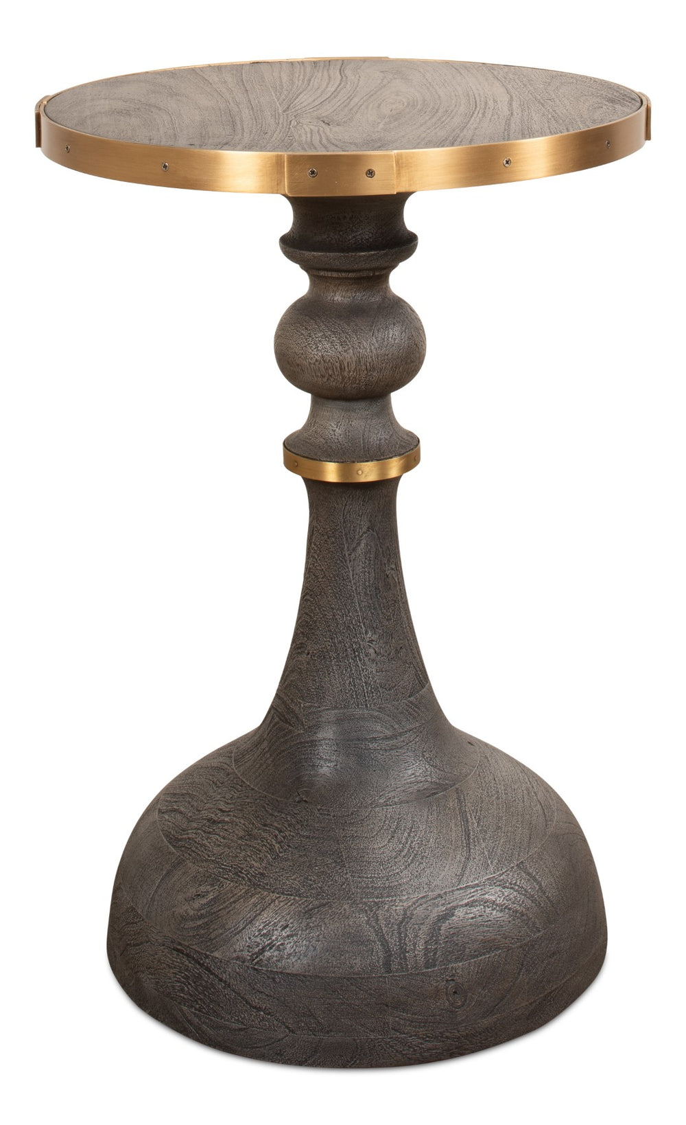 Sarreid Upturned Goblet Side Table In Moleskin Grey - Elegant Oak & Brass Design For Chic Living Spaces Grey  40662