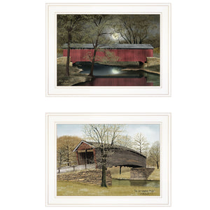 Homeroots Set Of Two Bridges Of 1 White Framed Print Wall Art  Wood Product Paper Print Uv Coating 406627