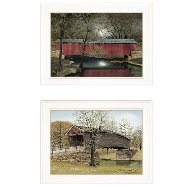 Homeroots Set Of Two Bridges Of 1 White Framed Print Wall Art  Wood Product Paper Print Uv Coating 406627