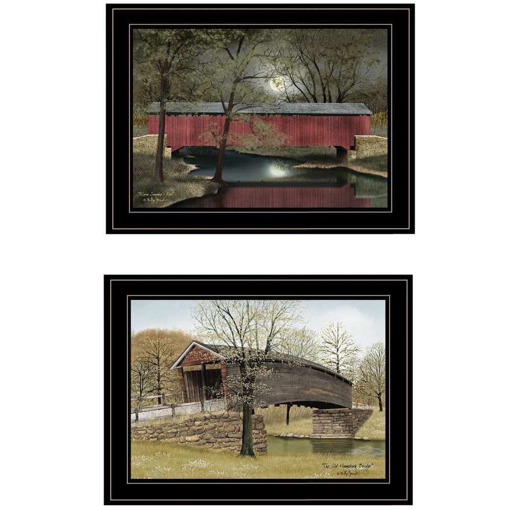 HomeRoots Set of Two Framed Bridge Prints in Stylish Black Frames - Modern Wall Art for Home Décor 406628