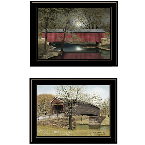 HomeRoots Set of Two Framed Bridge Prints in Stylish Black Frames - Modern Wall Art for Home Décor 406628