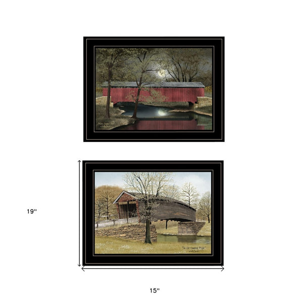 HomeRoots Set of Two Framed Bridge Prints in Stylish Black Frames - Modern Wall Art for Home Décor 406628
