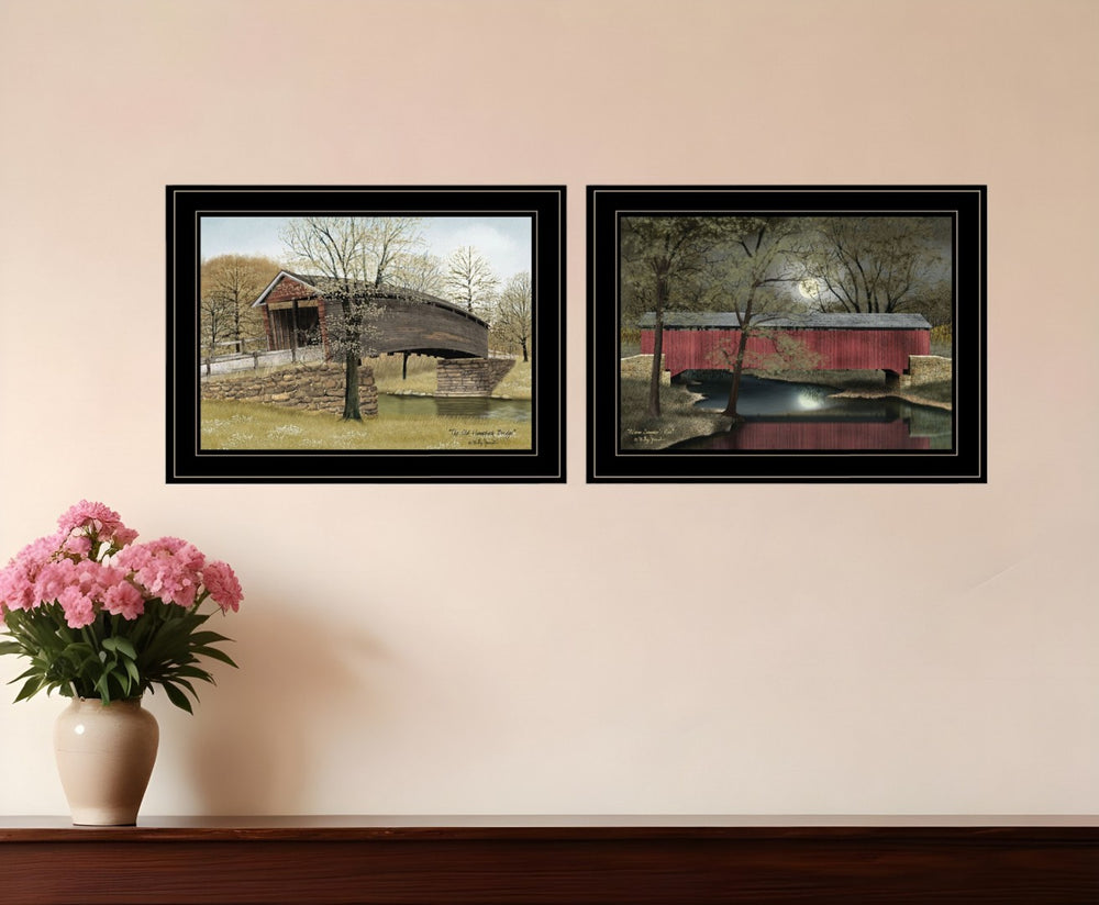 HomeRoots Set of Two Framed Bridge Prints in Stylish Black Frames - Modern Wall Art for Home Décor 406628