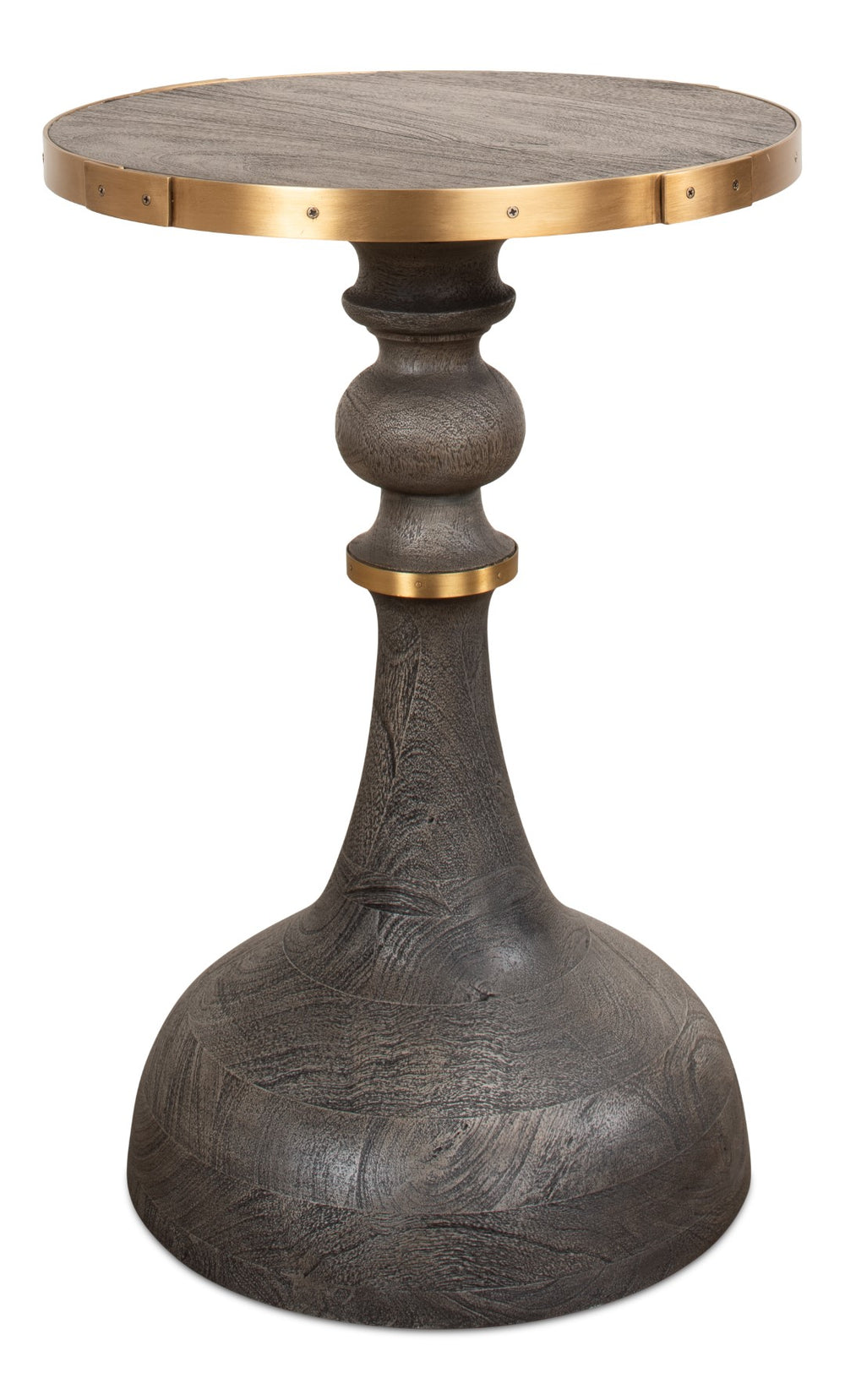 Sarreid Upturned Goblet Side Table In Moleskin Grey - Elegant Oak & Brass Design For Chic Living Spaces Grey  40662