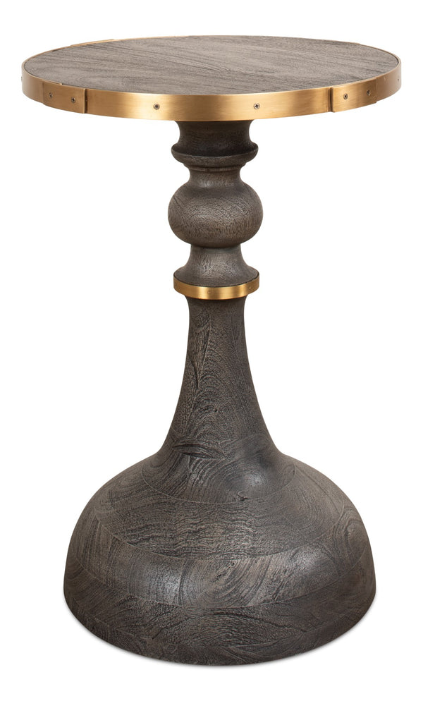 Sarreid Upturned Goblet Side Table In Moleskin Grey - Elegant Oak & Brass Design For Chic Living Spaces Grey  40662