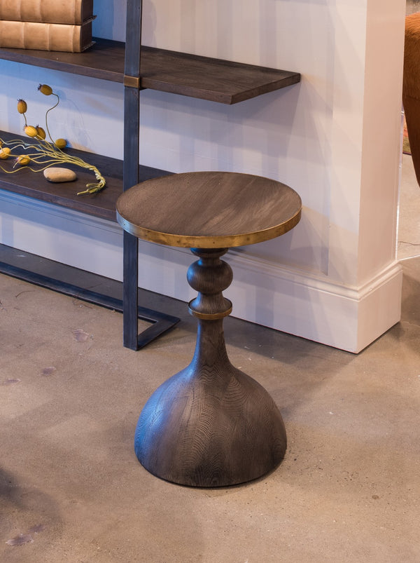 Sarreid Upturned Goblet Side Table In Moleskin Grey - Elegant Oak & Brass Design For Chic Living Spaces Grey  40662