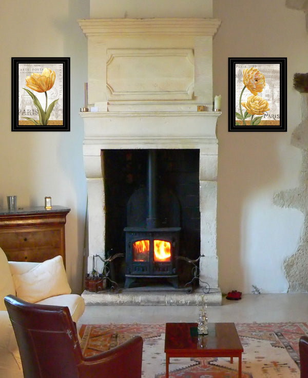 Homeroots Set Of Two Paris 2 Black Framed Print Wall Art  Wood Product Paper Print Uv Coating 406630