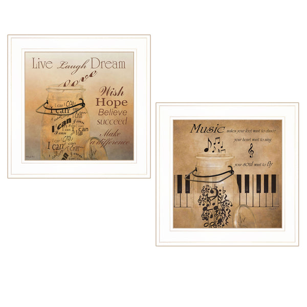 Homeroots Set Of Two Music 1 White Framed Print Wall Art  Wood Product Paper Print Uv Coating 406633