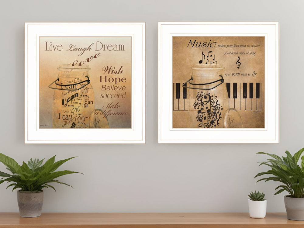 Homeroots Set Of Two Music 1 White Framed Print Wall Art  Wood Product Paper Print Uv Coating 406633