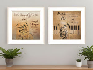 Homeroots Set Of Two Music 1 White Framed Print Wall Art  Wood Product Paper Print Uv Coating 406633
