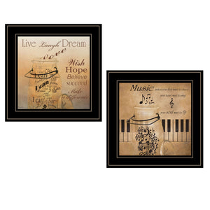 Homeroots Set Of Two Music 2 Black Framed Print Wall Art  Wood Product Paper Print Uv Coating 406634