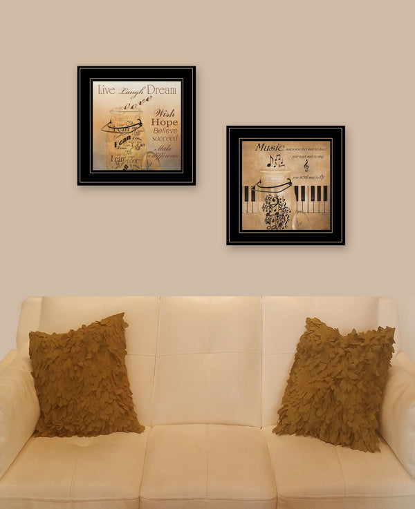 Homeroots Set Of Two Music 2 Black Framed Print Wall Art  Wood Product Paper Print Uv Coating 406634