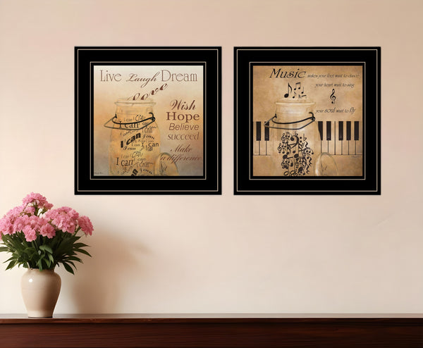 Homeroots Set Of Two Music 2 Black Framed Print Wall Art  Wood Product Paper Print Uv Coating 406634