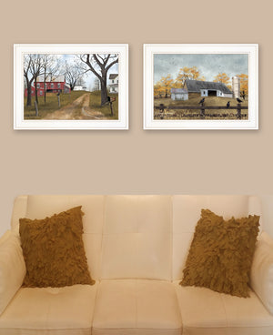 Homeroots Set Of Two Country Roads 1 White Framed Print Wall Art  Wood Product Paper Print Uv Coating 406638