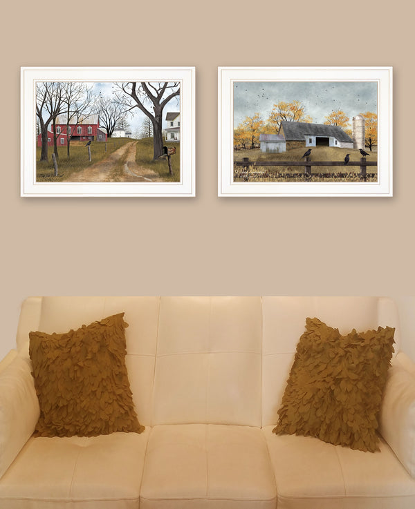 Homeroots Set Of Two Country Roads 1 White Framed Print Wall Art  Wood Product Paper Print Uv Coating 406638