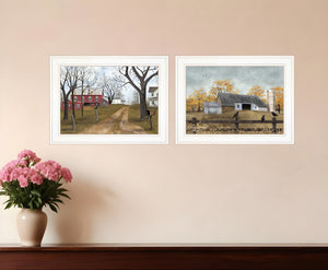 Homeroots Set Of Two Country Roads 1 White Framed Print Wall Art  Wood Product Paper Print Uv Coating 406638