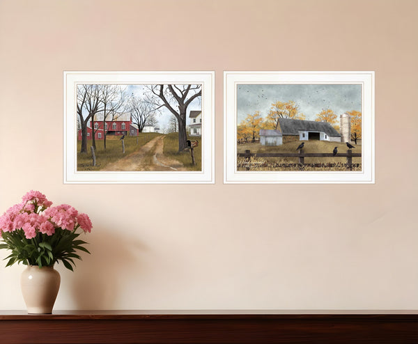 Homeroots Set Of Two Country Roads 1 White Framed Print Wall Art  Wood Product Paper Print Uv Coating 406638