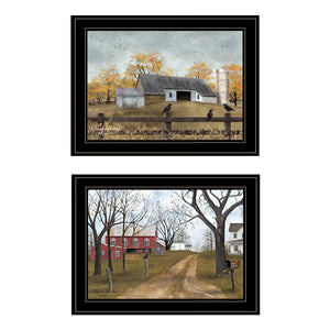 Homeroots Set Of Two Country Roads 2 Black Framed Print Wall Art  Wood Product Paper Print Uv Coating 406639