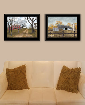 Homeroots Set Of Two Country Roads 2 Black Framed Print Wall Art  Wood Product Paper Print Uv Coating 406639