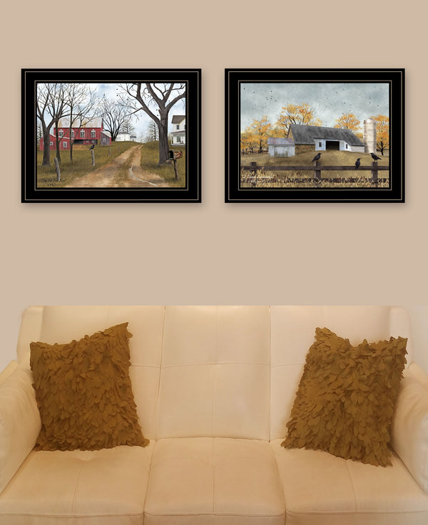 Homeroots Set Of Two Country Roads 2 Black Framed Print Wall Art  Wood Product Paper Print Uv Coating 406639