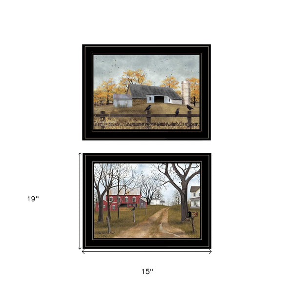 Homeroots Set Of Two Country Roads 2 Black Framed Print Wall Art  Wood Product Paper Print Uv Coating 406639