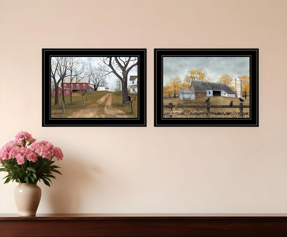 HomeRoots Set of Two Country Roads Black Framed Prints - Rustic Charm for Home Décor & Easy Wall Art Installation 406639