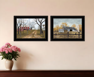 Homeroots Set Of Two Country Roads 2 Black Framed Print Wall Art  Wood Product Paper Print Uv Coating 406639