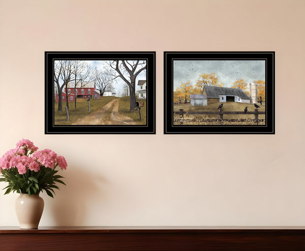Homeroots Set Of Two Country Roads 2 Black Framed Print Wall Art  Wood Product Paper Print Uv Coating 406639