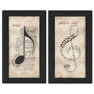 Homeroots Set Of Two Music 8 Black Framed Print Wall Art  Wood Product Paper Print Uv Coating 406640