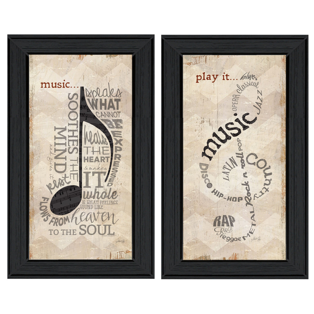Homeroots Set Of Two Music 8 Black Framed Print Wall Art  Wood Product Paper Print Uv Coating 406640