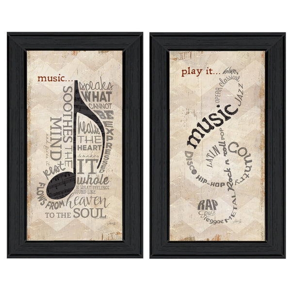 Homeroots Set Of Two Music 8 Black Framed Print Wall Art  Wood Product Paper Print Uv Coating 406640