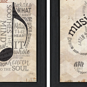 Homeroots Set Of Two Music 8 Black Framed Print Wall Art  Wood Product Paper Print Uv Coating 406640