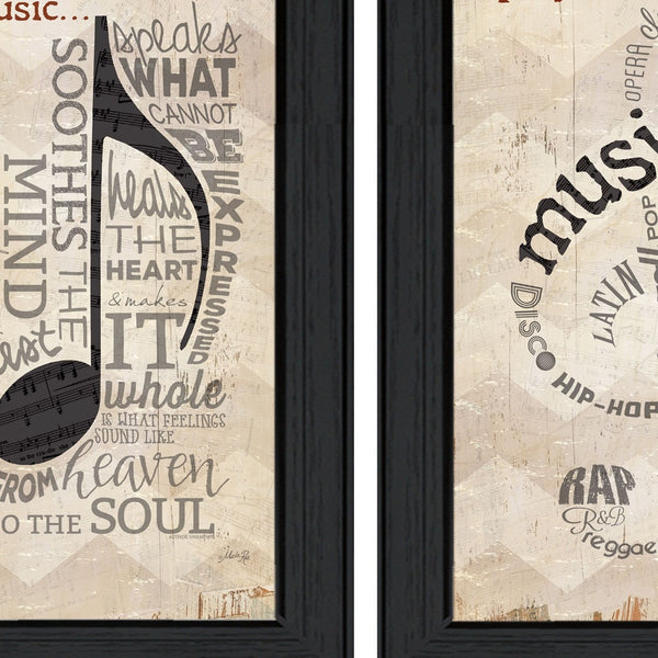 Homeroots Set Of Two Music 8 Black Framed Print Wall Art  Wood Product Paper Print Uv Coating 406640