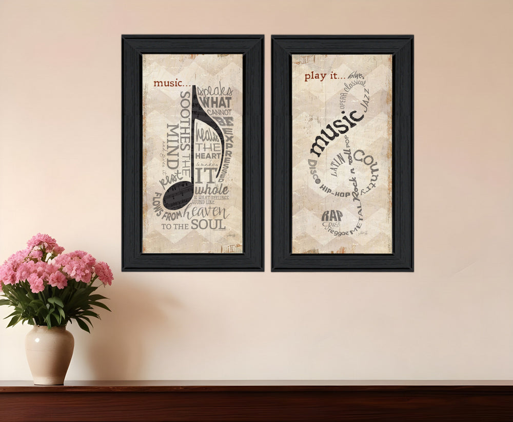 Homeroots Set Of Two Music 8 Black Framed Print Wall Art  Wood Product Paper Print Uv Coating 406640
