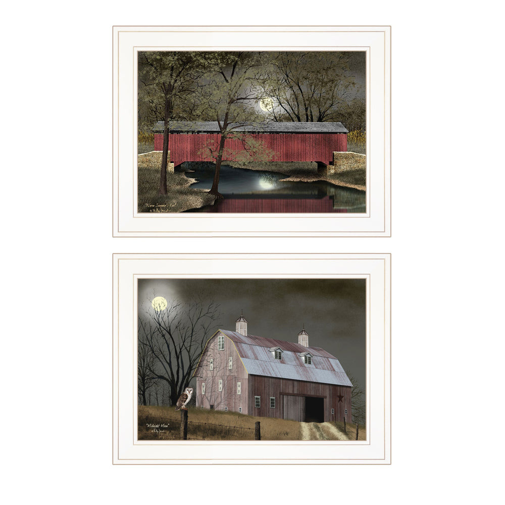 Homeroots Set Of Two Midnight Moon 1 White Framed Print Wall Art  Wood Product Paper Print Uv Coating 406641
